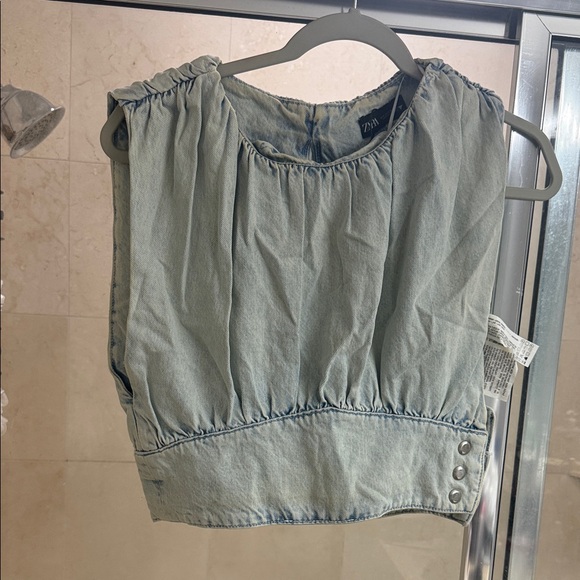 Zara Tops - Zara Soft Blue Gathered Blouse